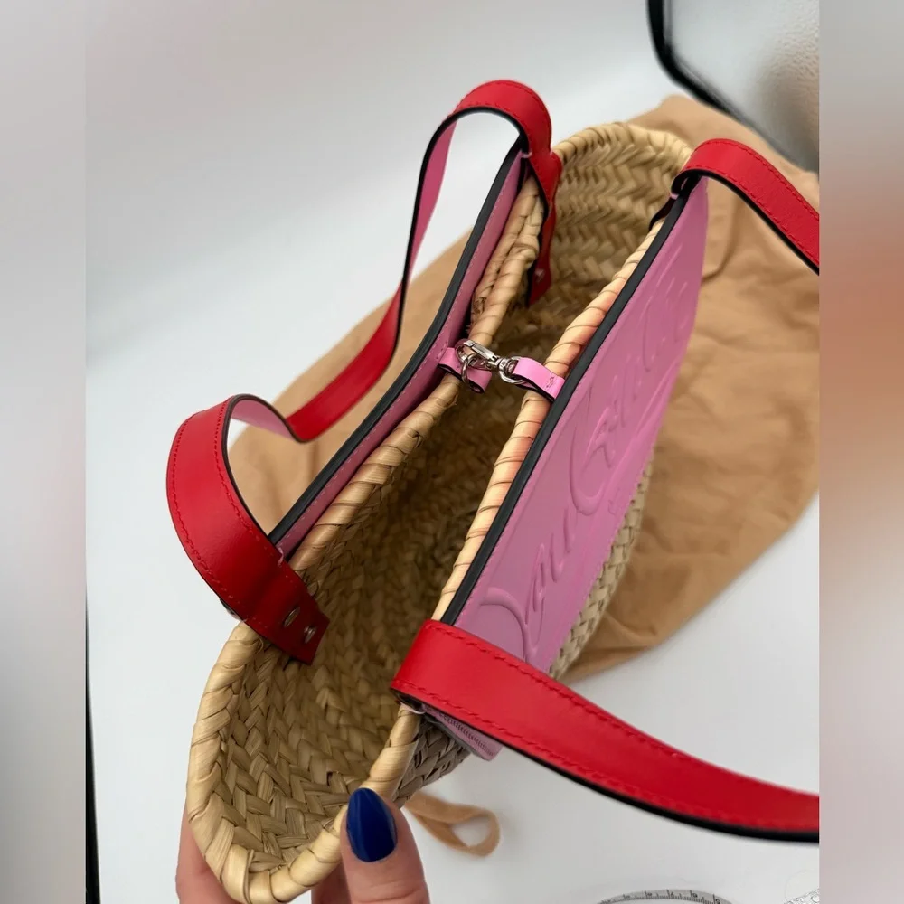 Christian Louboutin Cabata Mini Pink and Tan Woven Tote - Picture 2 of 7